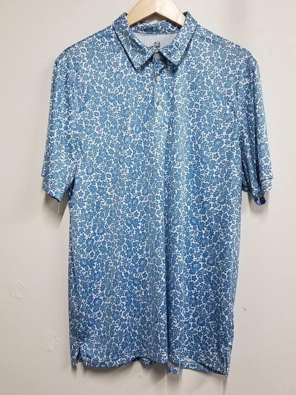 Reyn Spooner Hawaiian Polo Blue Mens XL Floral Performance brrr Cooling Fabric